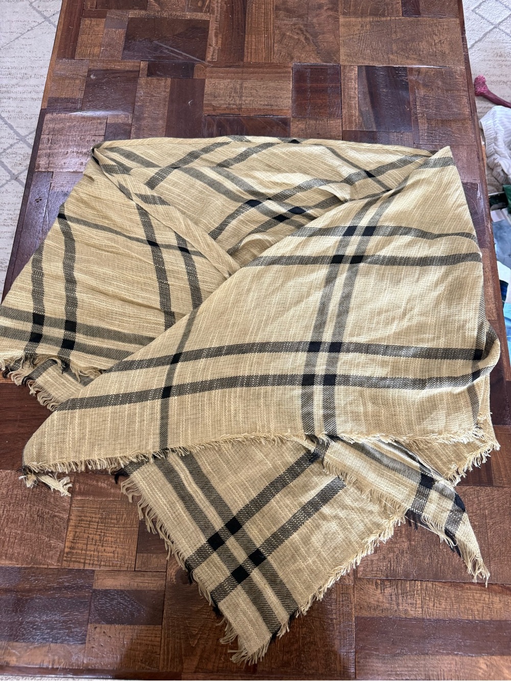 Altar'd State Beige and Black Plaid Fringe Wrap